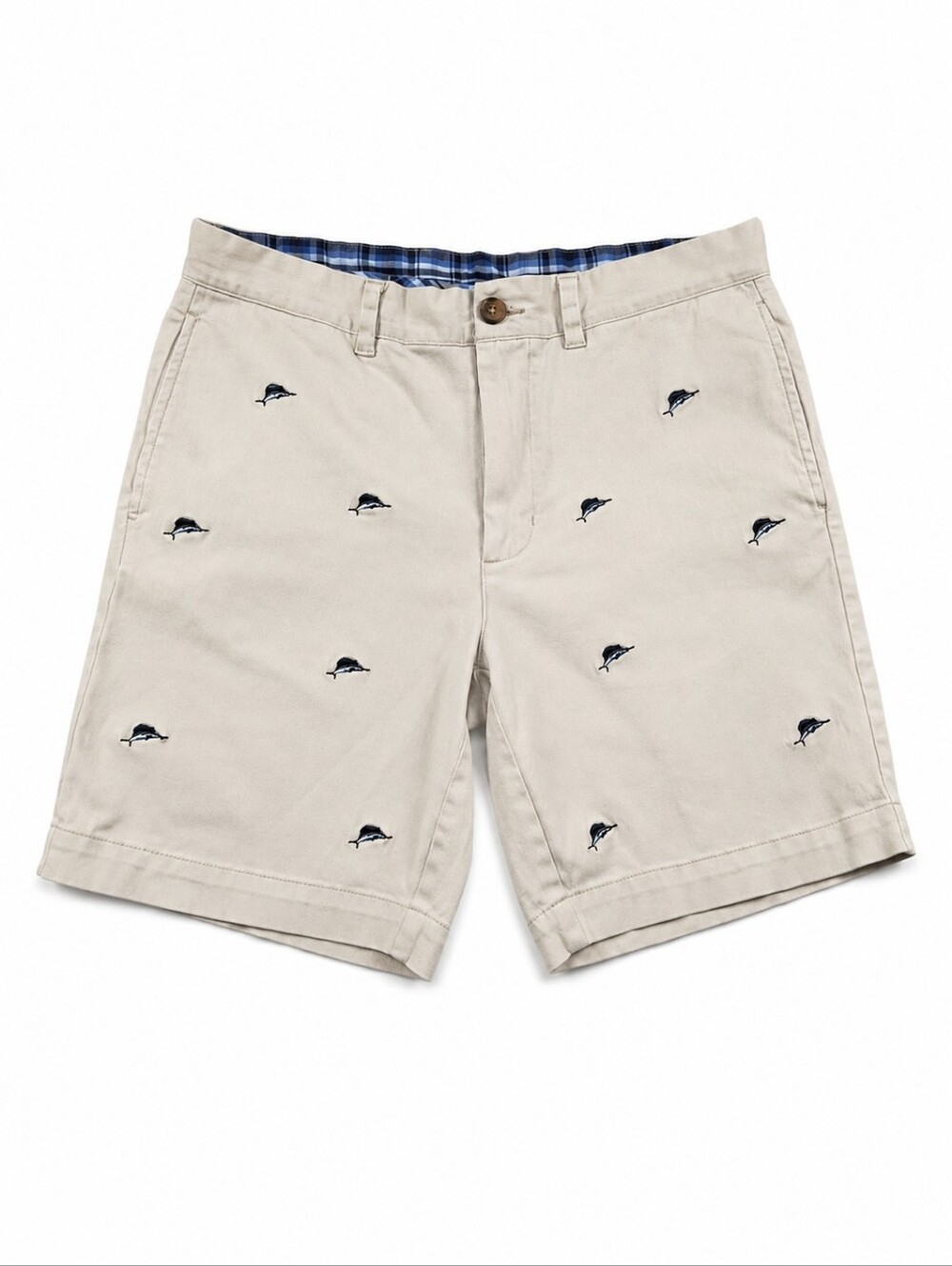 Southern Pines Marlin Embroidered Chino Shorts Khaki 34 Stretch Coastal